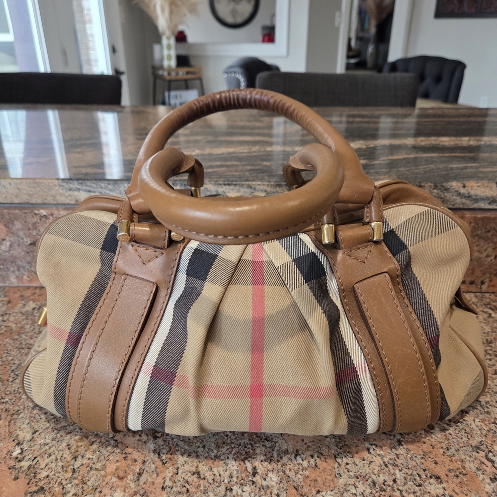 Burberry Checkered Tan and Brown Satchel